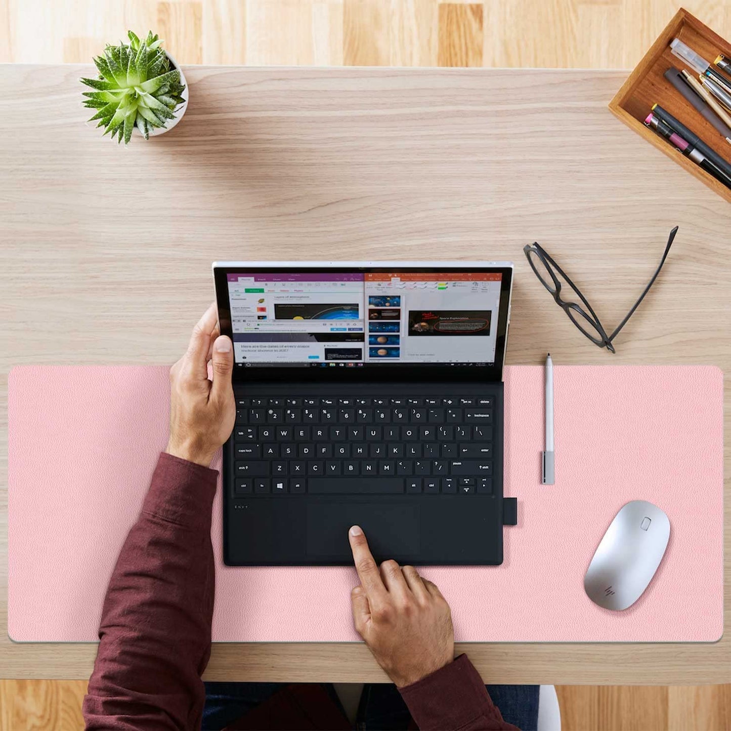Desk Mat Large Protector Pad - Multifunctional Dual-Sided Office Desk Pad,Smooth Surface Soft Mouse Pad, Waterproof Desk Mat for Desktop, Pu Leather Desk Cover for Office/Home(Pink, 23.6" X 13.7")